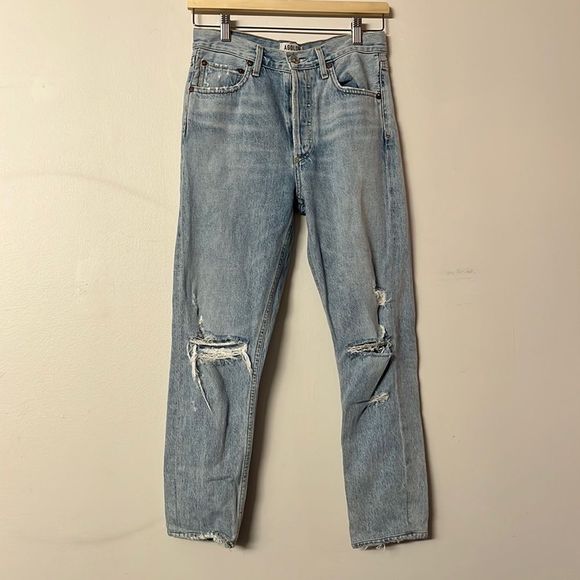 Agolde Light Blue Distressed Ankle Jeans - Picture 2 of 8